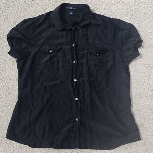 Gap Black Sheer Silk Cotton Blend Puff Sleeve Button Down Shirt Medium Y2K